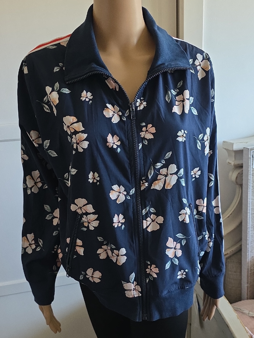Threads 4 Thought Navy Floral Zip-Up Bomber Jacket